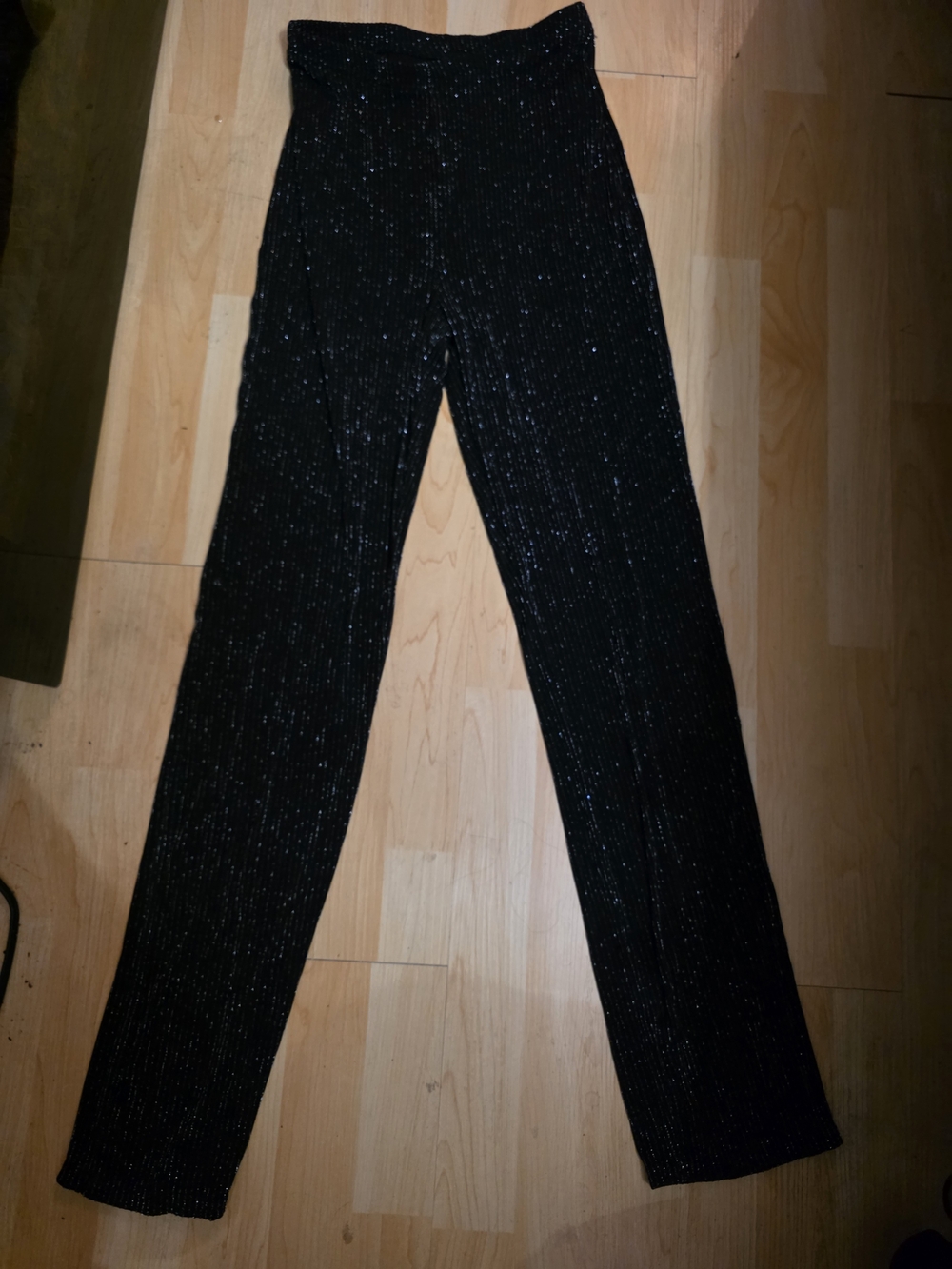Black Glitter Straight-Leg Pants